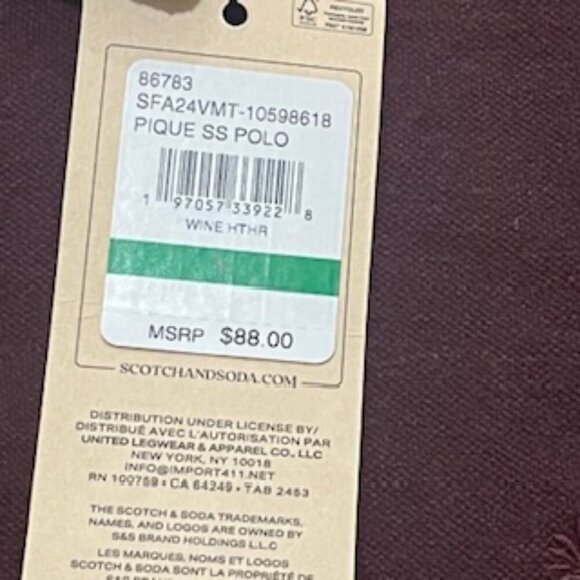 NEW Scotch And Soda Burgundy Cotton Polo Shirt Golf Men’s Size Large NWT‎ - Picture 7 of 12